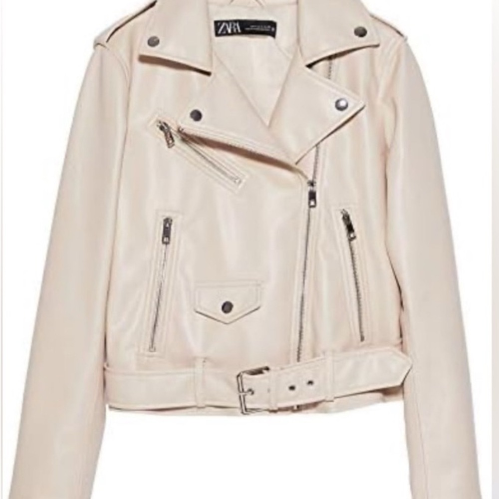 Zara Cream Pleather Moto Jacket